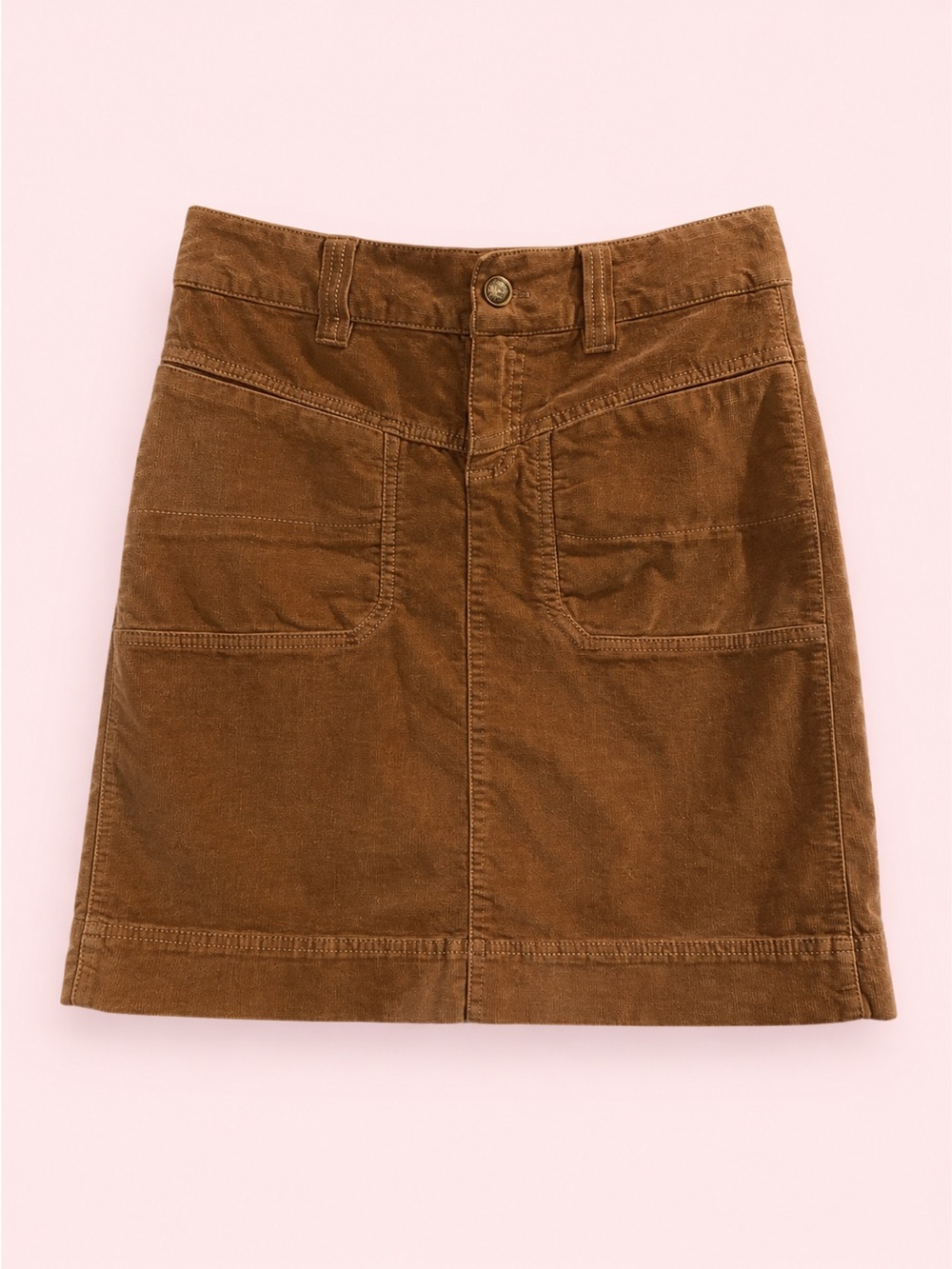 Athleta Tan Corduroy Mini Skirt Size 2 Cotton Stretch Utility Pockets Drawstring